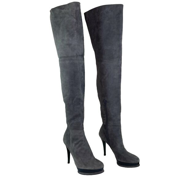 Stuart Weitzman Stretch Over the Knee Suede Stiletto Heel Boots Gray 6 RARE - Picture 1 of 12